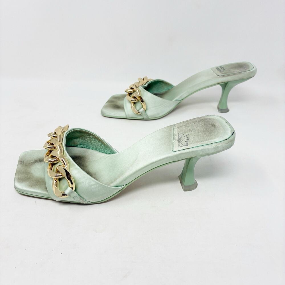 Jeffrey Campbell Mint Green Mr Big Chain Satin Heels 8